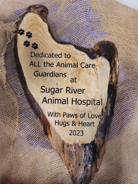 Thank you plaque from a client to Sugar River Animal Hospital